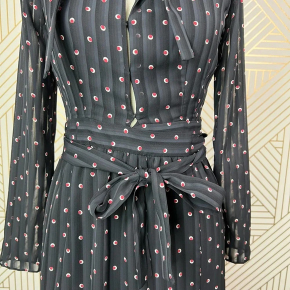 Alexis Leila Polka Dot Rio Print Tie‎ Neck Keyhole Mini Dress Black Size US XS - Picture 5 of 12